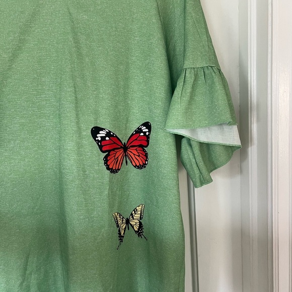 Green Butterfly Dress XXL Boho Casual Summer Dress Ruffle Sleeve V-Neck Tunic - Picture 6 of 12